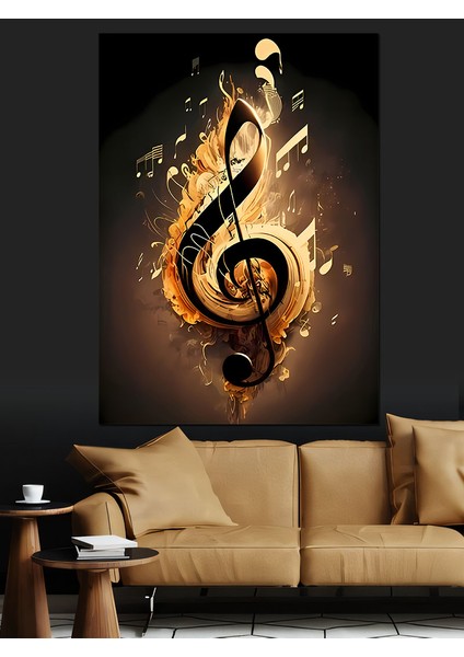 Sol Anahtarı Müzik Temalı Dekoratif Kanvas - Mdf Ahşap Tablo
