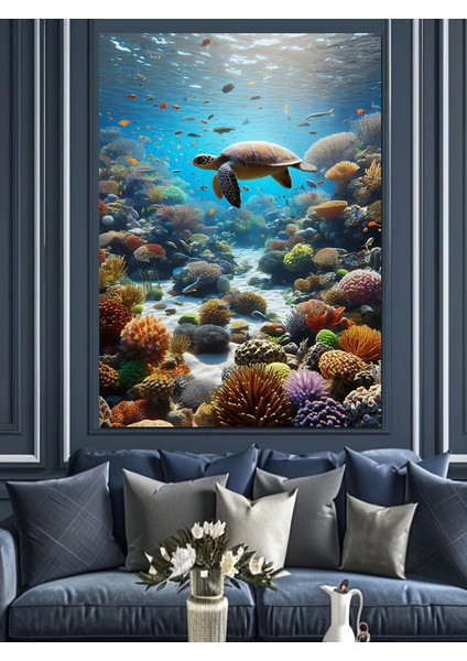 Deniz Kaplumbağası Dekoratif Kanvas - Mdf Ahşap Tablo