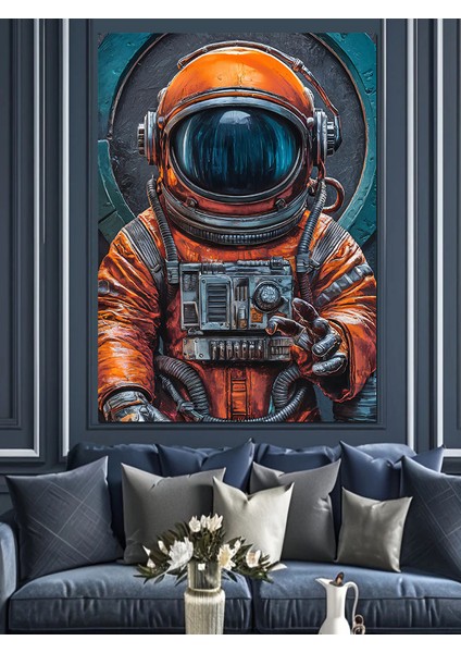 Turuncu Astronot Dekoratif Kanvas - Mdf Ahşap Tablo