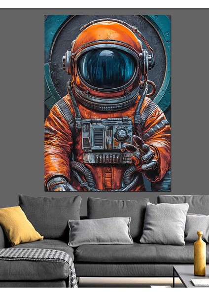 Turuncu Astronot Dekoratif Kanvas - Mdf Ahşap Tablo