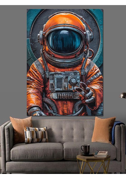 Turuncu Astronot Dekoratif Kanvas - Mdf Ahşap Tablo