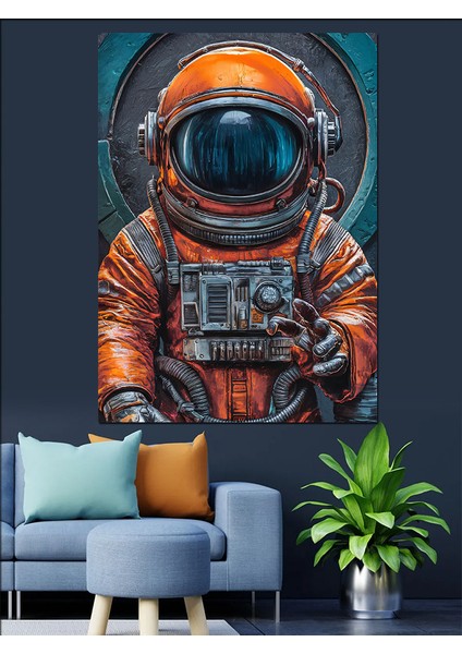 Turuncu Astronot Dekoratif Kanvas - Mdf Ahşap Tablo