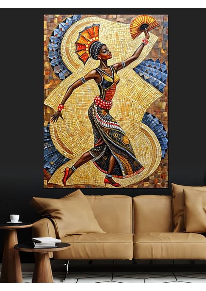 Afrikalı Kadın ve Desenler Dekoratif Kanvas - Mdf Ahşap Tablo