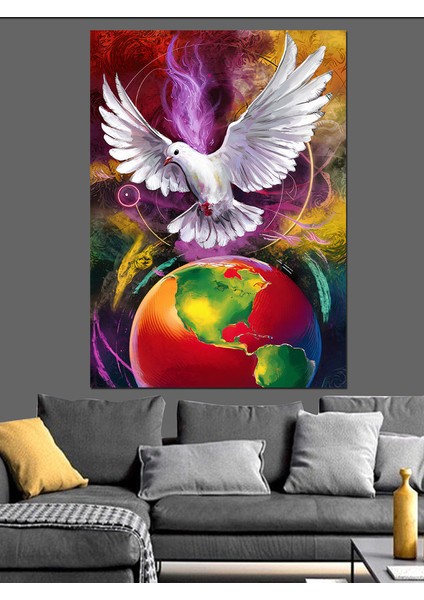 Dünya ve Barış Güvercini Dekoratif Kanvas - Mdf Ahşap Tablo