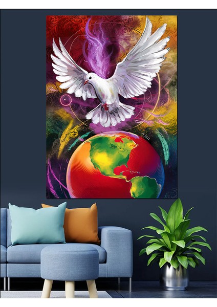 Dünya ve Barış Güvercini Dekoratif Kanvas - Mdf Ahşap Tablo modelleri