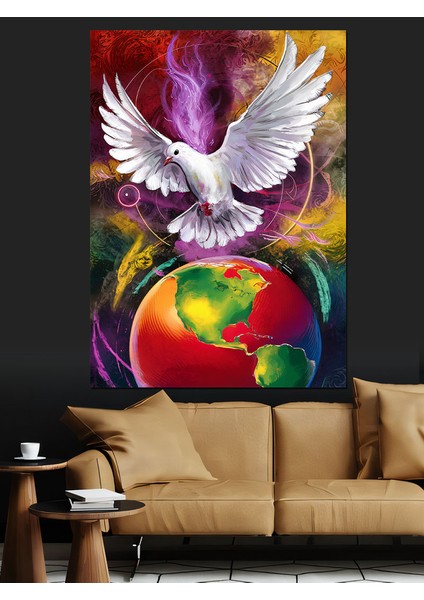 Dünya ve Barış Güvercini Dekoratif Kanvas - Mdf Ahşap Tablo fırsatları