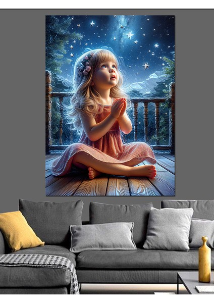 Sevimli Kız ve Gökyüzü Dekoratif Kanvas - Mdf Ahşap Tablo fiyatları