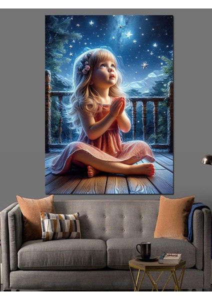 Sevimli Kız ve Gökyüzü Dekoratif Kanvas - Mdf Ahşap Tablo modelleri