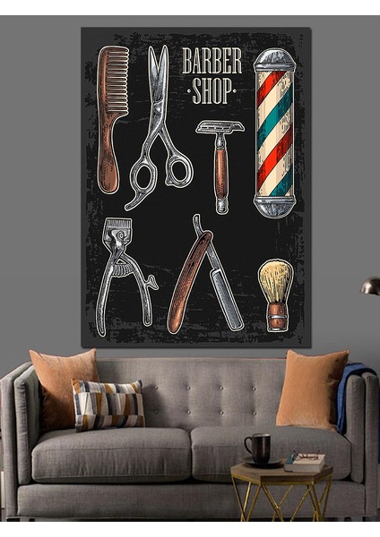 Berber Dükkanı Temalı Dekoratif Kanvas - Mdf Ahşap Tablo