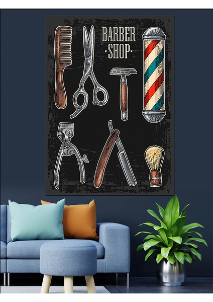 Berber Dükkanı Temalı Dekoratif Kanvas - Mdf Ahşap Tablo fiyatları