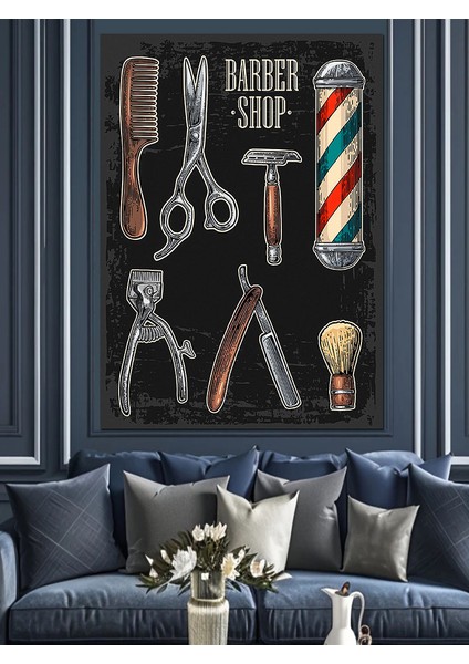 Berber Dükkanı Temalı Dekoratif Kanvas - Mdf Ahşap Tablo fırsatları