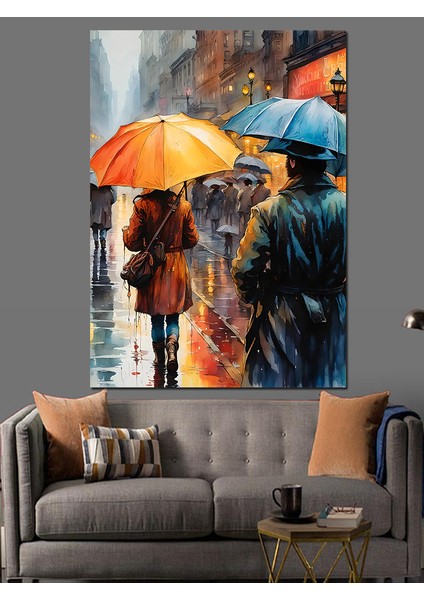 Yağmurda Yürüyen Insanlar Dekoratif Kanvas - Mdf Ahşap Tablo fiyatları