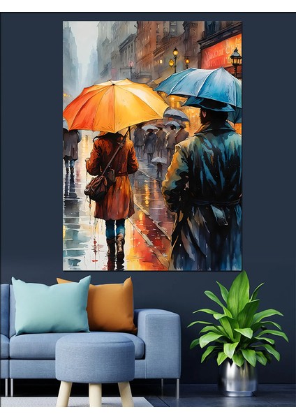Yağmurda Yürüyen Insanlar Dekoratif Kanvas - Mdf Ahşap Tablo modelleri