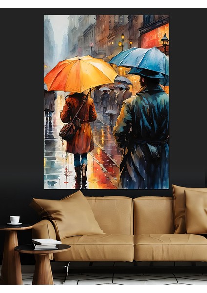 Yağmurda Yürüyen Insanlar Dekoratif Kanvas - Mdf Ahşap Tablo fırsatları