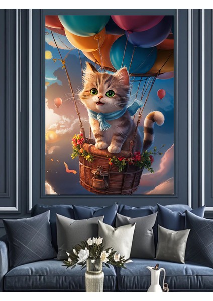 Uçan Balon ve Kedi Dekoratif Kanvas - Mdf Ahşap Tablo fiyatları