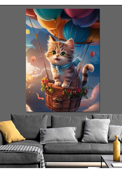 Uçan Balon ve Kedi Dekoratif Kanvas - Mdf Ahşap Tablo modelleri