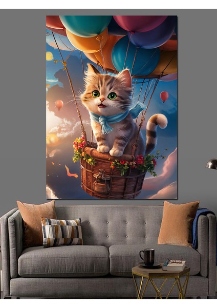 Uçan Balon ve Kedi Dekoratif Kanvas - Mdf Ahşap Tablo fırsatları