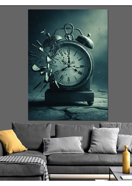 Siyah Beyaz Kırık Retro Saat Dekoratif Kanvas - Mdf Ahşap Tablo