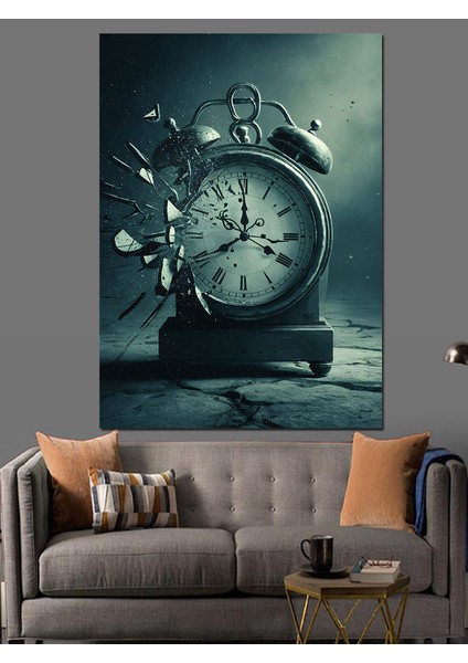 Siyah Beyaz Kırık Retro Saat Dekoratif Kanvas - Mdf Ahşap Tablo fiyatları