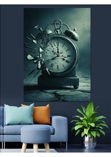 Siyah Beyaz Kırık Retro Saat Dekoratif Kanvas - Mdf Ahşap Tablo modelleri