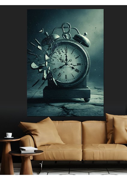 Siyah Beyaz Kırık Retro Saat Dekoratif Kanvas - Mdf Ahşap Tablo fırsatları