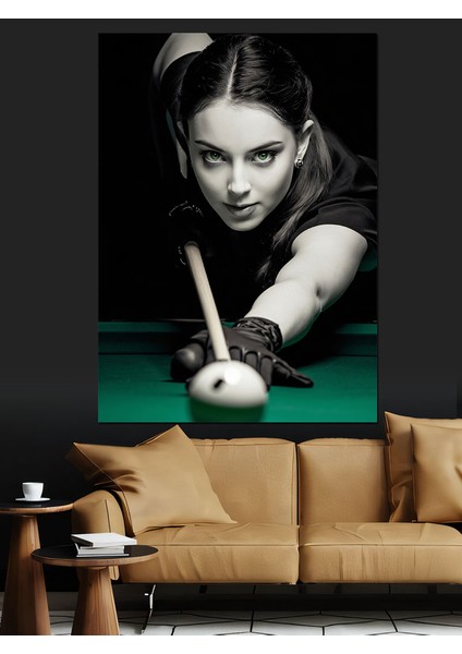 Bilardo Oynayan Kadın Dekoratif Kanvas - Mdf Ahşap Tablo fiyatları