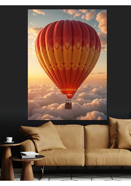 Bulutların Üzerinde Uçan Balon Dekoratif Kanvas - Mdf Ahşap Tablo