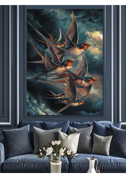 Göç Eden Kuşlar Dekoratif Kanvas - Mdf Ahşap Tablo