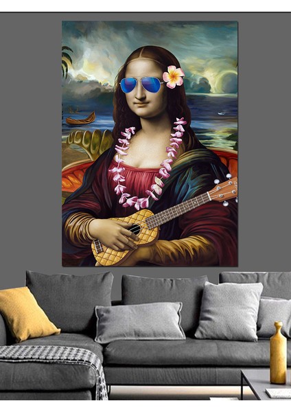 Güneş Gözlüklü Gitar Çalan Monalisa Dekoratif Kanvas - Mdf Ahşap Tablo