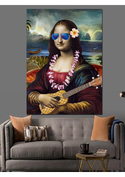 Güneş Gözlüklü Gitar Çalan Monalisa Dekoratif Kanvas - Mdf Ahşap Tablo