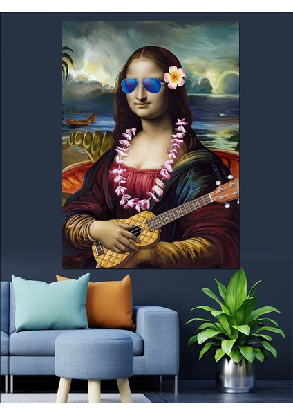Güneş Gözlüklü Gitar Çalan Monalisa Dekoratif Kanvas - Mdf Ahşap Tablo