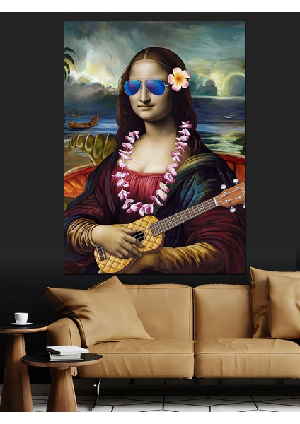 Güneş Gözlüklü Gitar Çalan Monalisa Dekoratif Kanvas - Mdf Ahşap Tablo