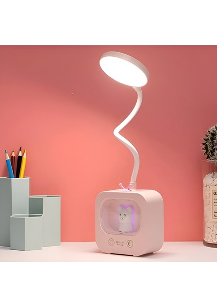 3 Renk Pembe Ayıcıklı Dokunmatik Şarjlı Masa Lambası