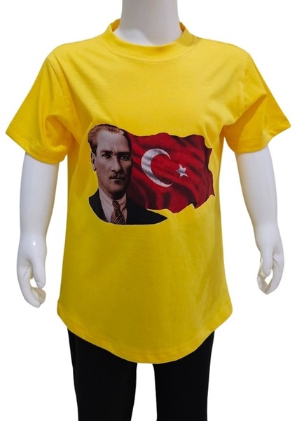 Ay Yıldızlı Atatürk Baskılı Sarı Tişört