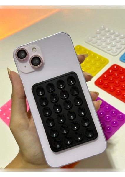 Siyah Silikon Telefon Arkası Vantuz Aynaya Telefon Yapışırma Vantuzlu Telefon Tutucu