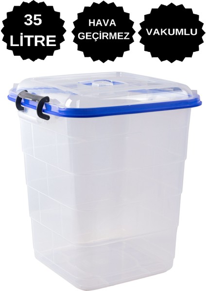 35 lt Büyük Boy Vakumlu Sızdırmaz Kedi Kumu Saklama Kutusu Kabı Hava Geçirmez 35 lt Alır Silikonlu indirimleri