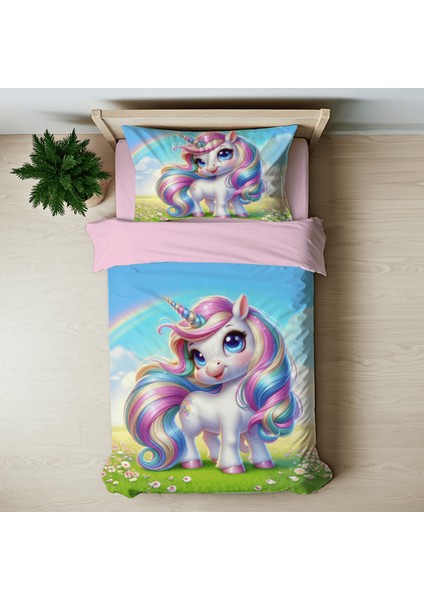 Unicorn Temalı Baskılı Tek Kişilik Nevresim Takımı