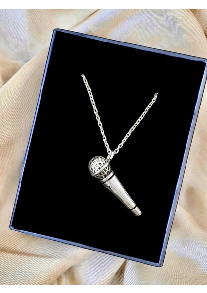 Mikrofon Parlak Tasarım Unisex 925 Ayar Gümüş Kolye fırsatları