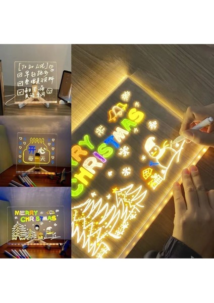 20CMX30CM LED Işıklı Neon Yazı Tahtası 7 Özel Kalem Hediyeli Işıklı Yazı ve Not Tahtası 7 Özel Kalem Hediyeli