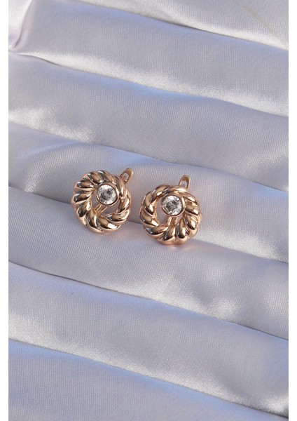 Xuping Rose Renk Oval Zirkon Taşlı Burgu Model Küpe fiyatları