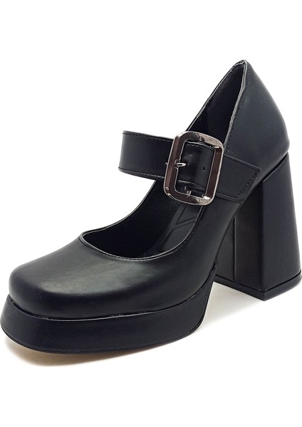 Siyah Renk Bantlı Kalın Yüksek Topuk Platform Taban Kadın Abiye Ayakkabı fiyatları