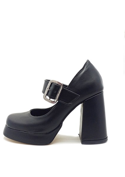 Siyah Renk Bantlı Kalın Yüksek Topuk Platform Taban Kadın Abiye Ayakkabı modelleri