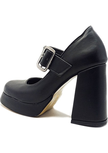Siyah Renk Bantlı Kalın Yüksek Topuk Platform Taban Kadın Abiye Ayakkabı fırsatları