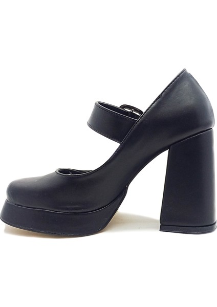 Siyah Renk Bantlı Kalın Yüksek Topuk Platform Taban Kadın Abiye Ayakkabı indirimleri