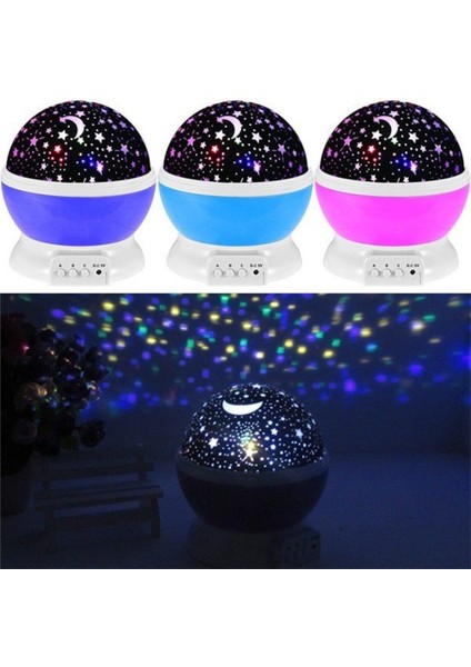 Dekoratif Çocuk Odası Gece Lambası Pembe Dönen Projeksiyon Gece Lambası Star Master Ay Yıldız LED
