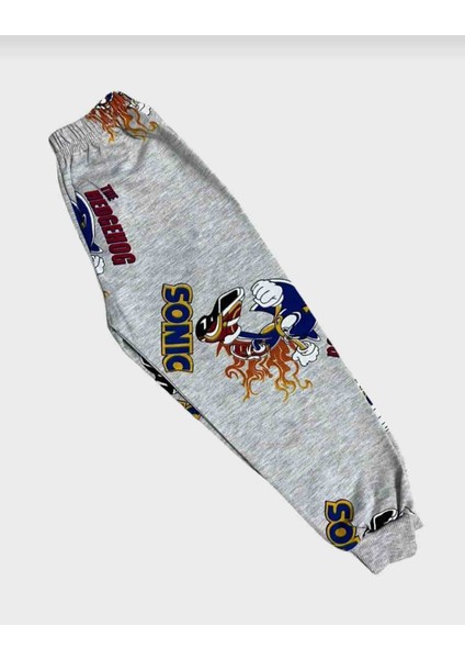 Erkek Çocuk Gri Uzun Kollu Mevsimlik Sonic Desenli Pijama Takımı