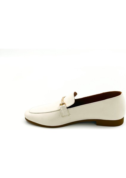 Krem Deri Düz Loafer fiyatları