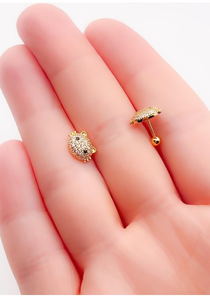 Cerrrahi Çelik Zirkon Taşlı Kitty (Minnoş Kedi) Kıkırdak Tragus Helix Piercing (1 Adet)
