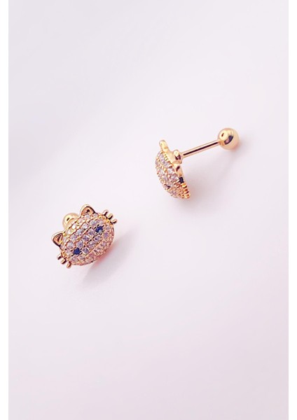 Cerrrahi Çelik Zirkon Taşlı Kitty (Minnoş Kedi) Kıkırdak Tragus Helix Piercing (1 Adet)