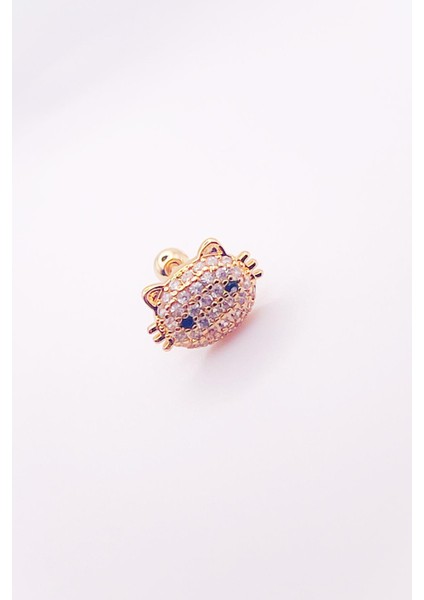 Cerrrahi Çelik Zirkon Taşlı Kitty (Minnoş Kedi) Kıkırdak Tragus Helix Piercing (1 Adet)